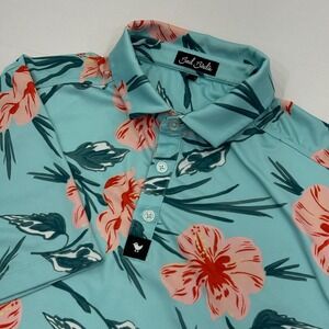 Bad Birdie Golf Polo Shirt Mens Medium Floral Green Beach Tropical Flowers